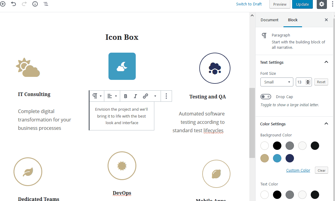 icon box description customization