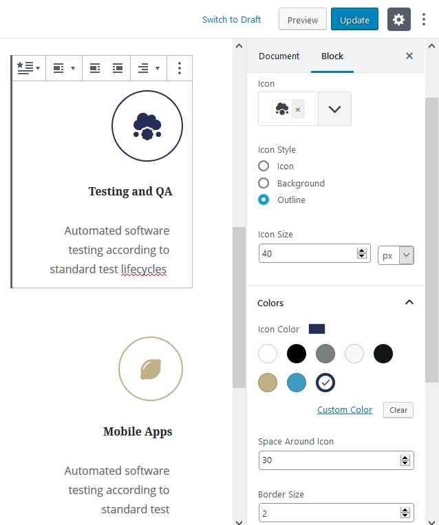 icon box settings