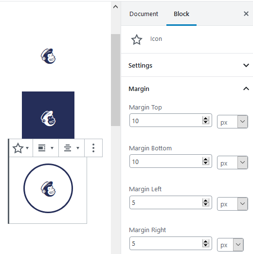 icon margins wordpress gutenberg blocks