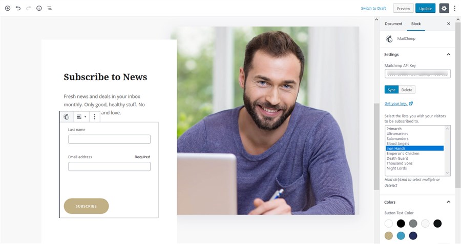 mailchimp subscribe block gutenberg featured