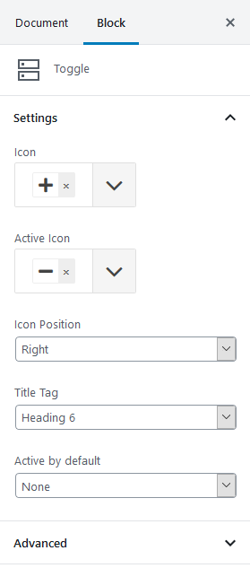 toggle block settings