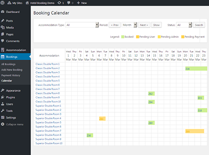 Color-coded Centralized Reservations Calendar