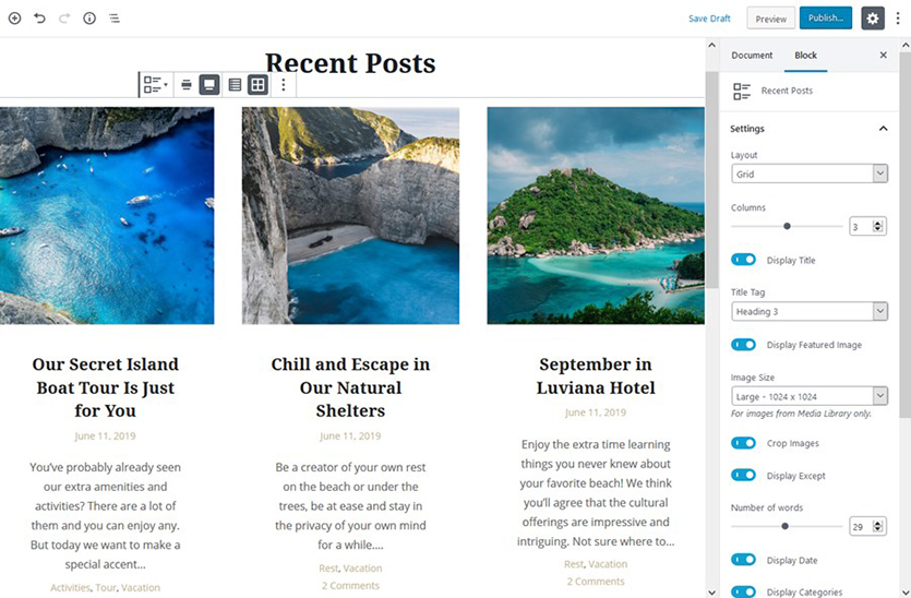 WordPress Gutenberg Recent Posts Block by Getwid