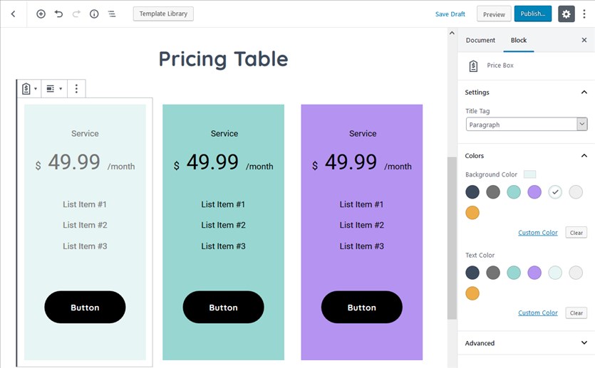 pricing and comparison tables