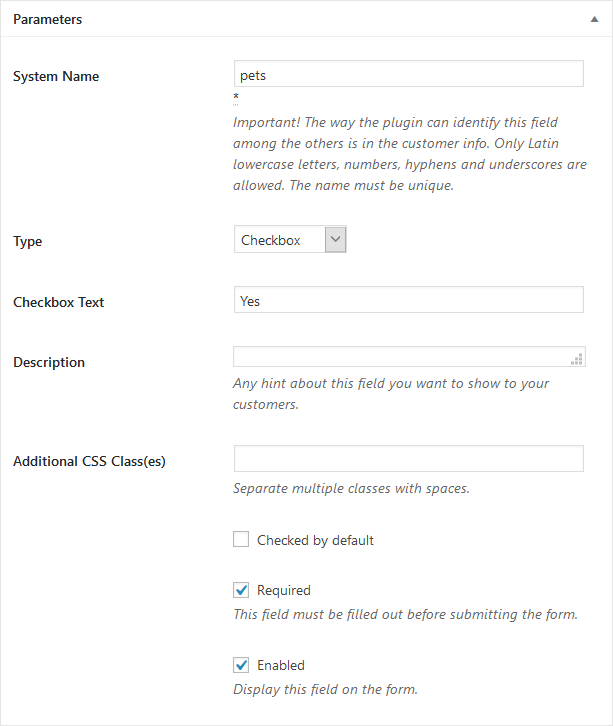 checkbox checkout field