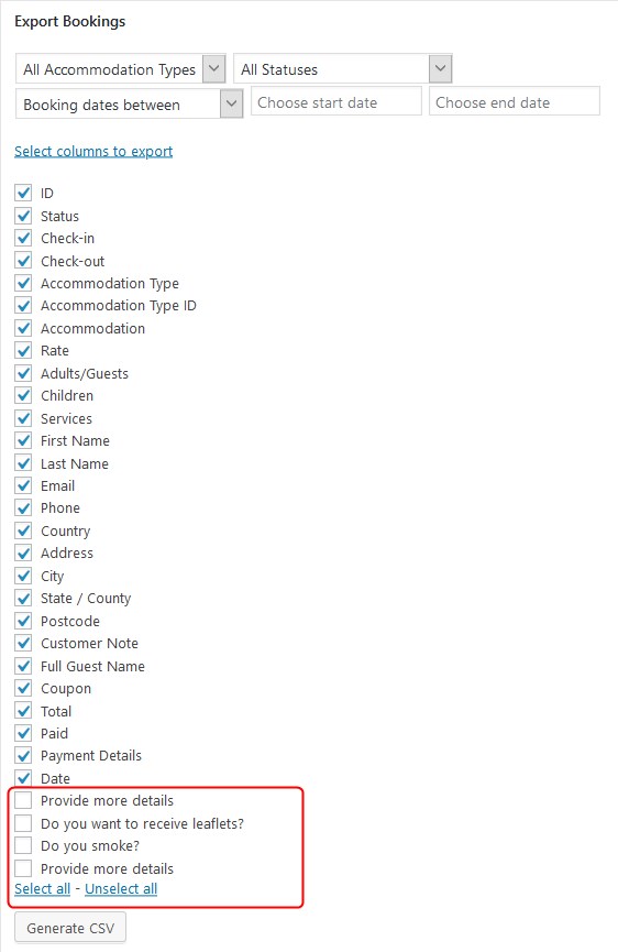 export checkout fields in reports