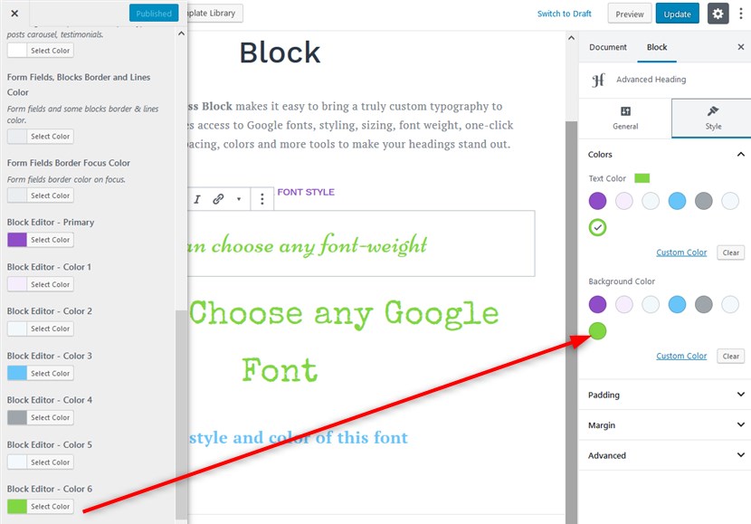 block editor colors