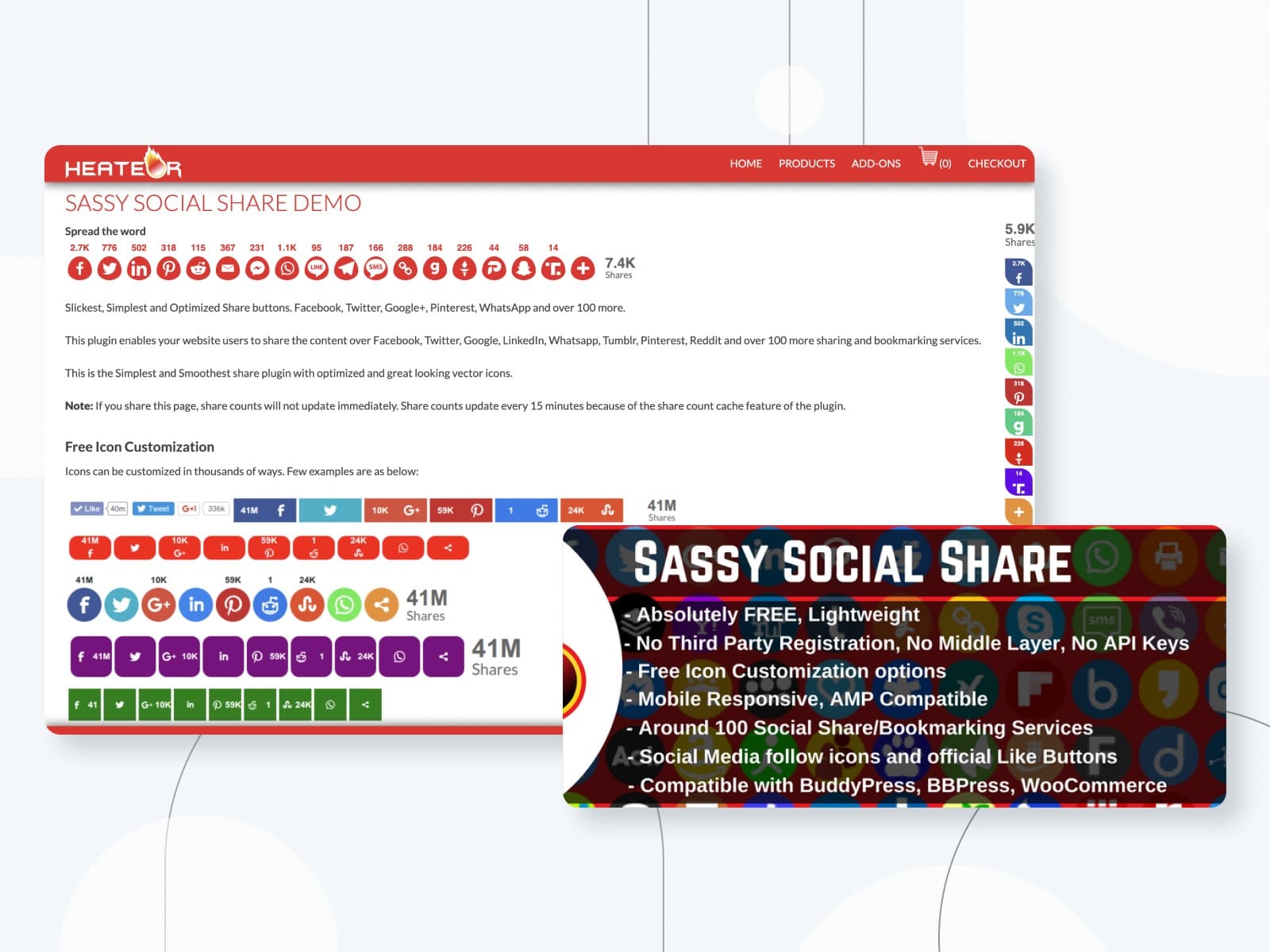 The Sassy Social Share plugin for adding social share icons.