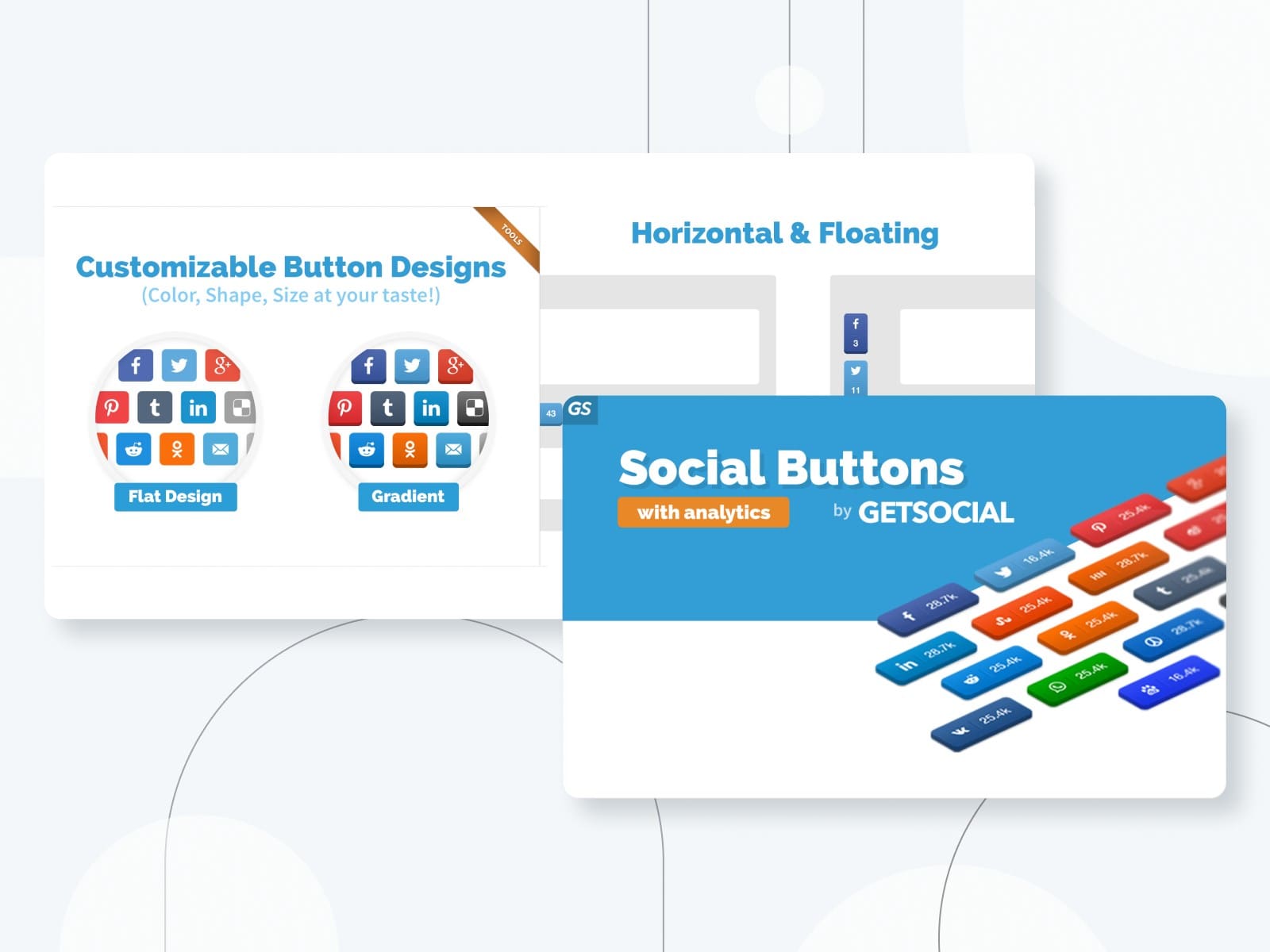 GetSocial Share Buttons in different shapes.