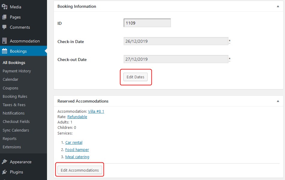 edit dates and accommodations