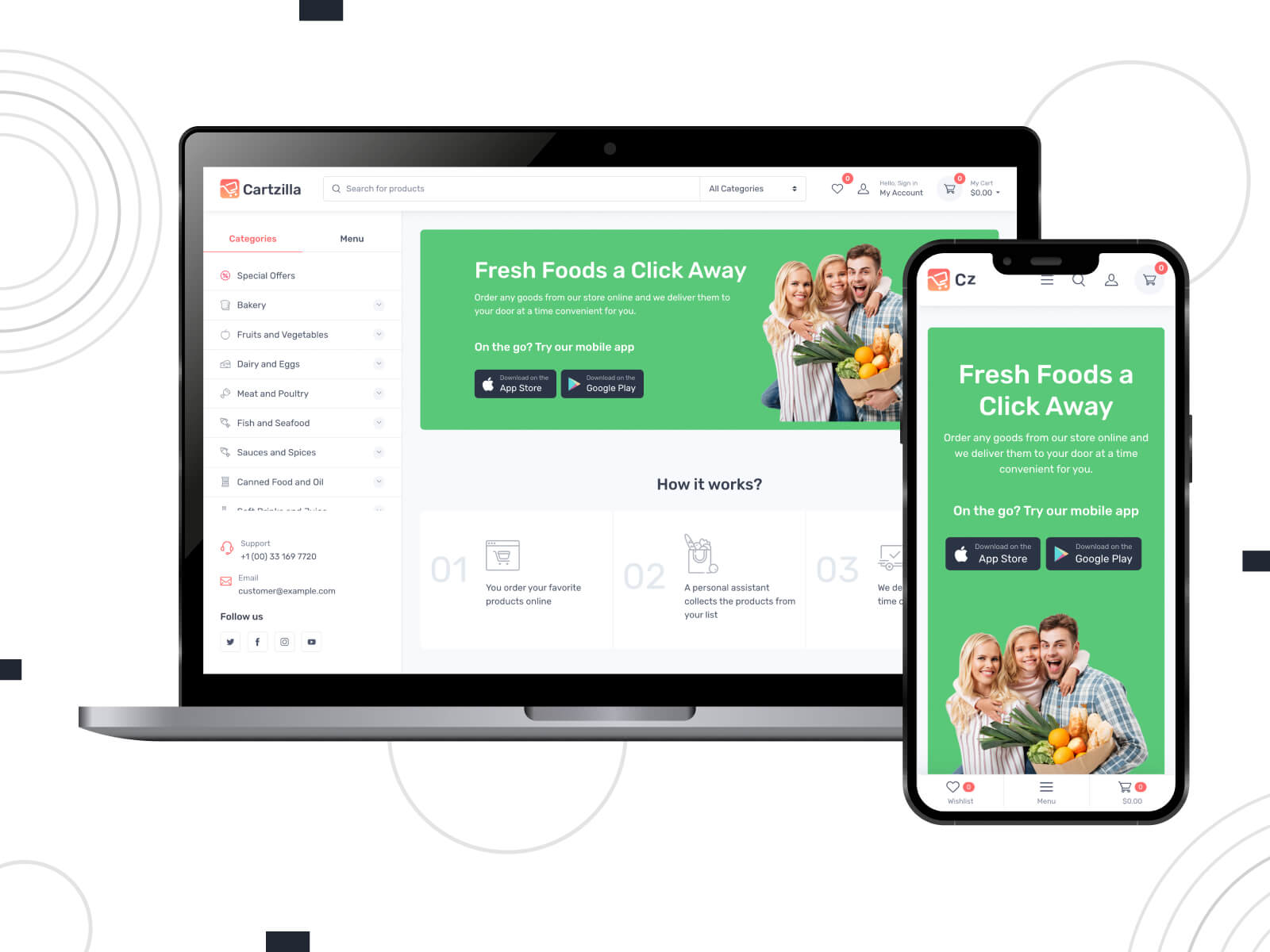 Picture of Cartzilla - luminous, inviting, grocery-centric WooCommerce theme with versatile layouts in medium sea green, tan, and sandy brown color range
