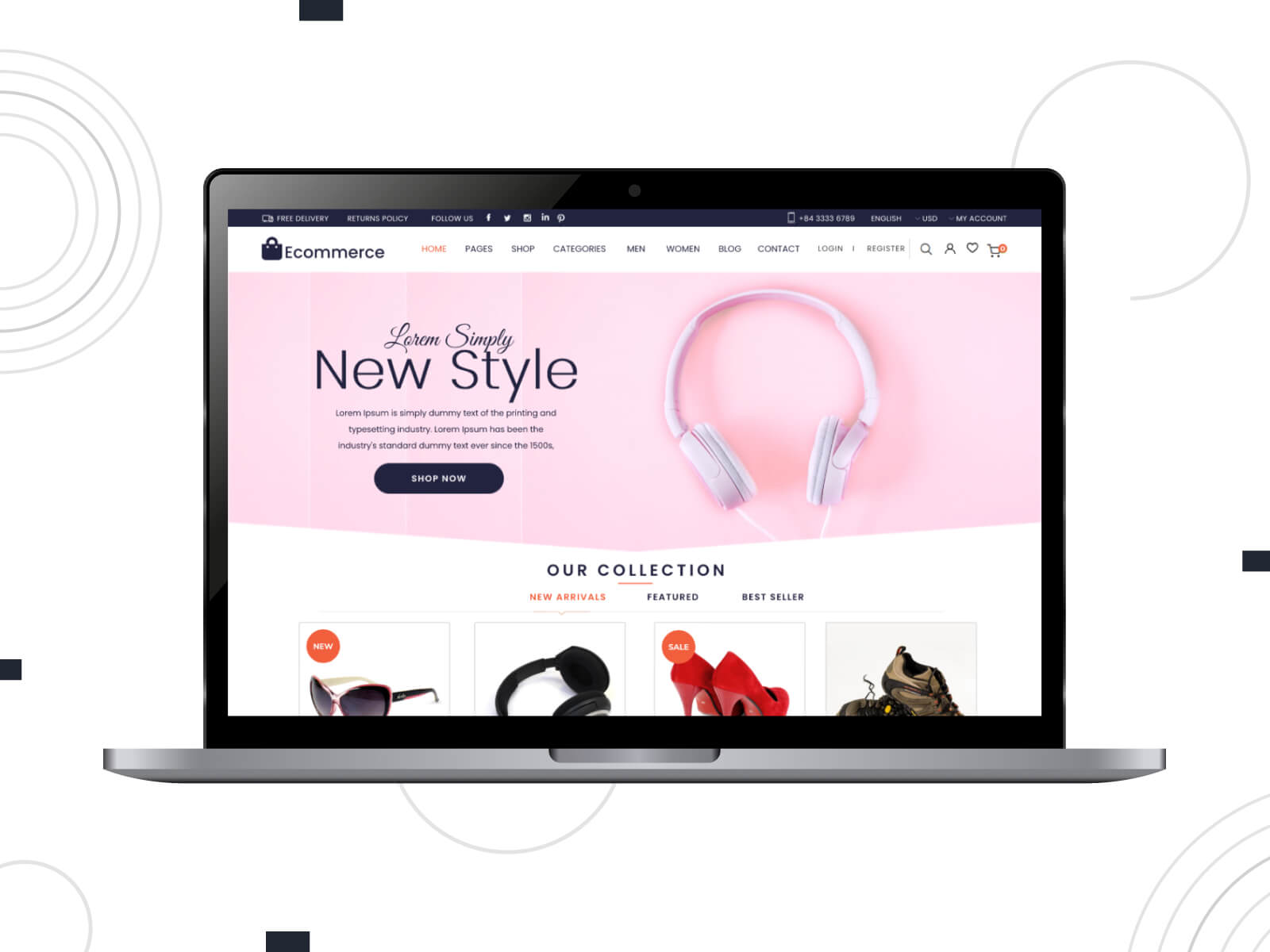 Image of Ecommerce Mega Store - bright, calm, eCommerce optimized theme for WordPress grocery blogs in misty rose, fire brick, and peru color array
