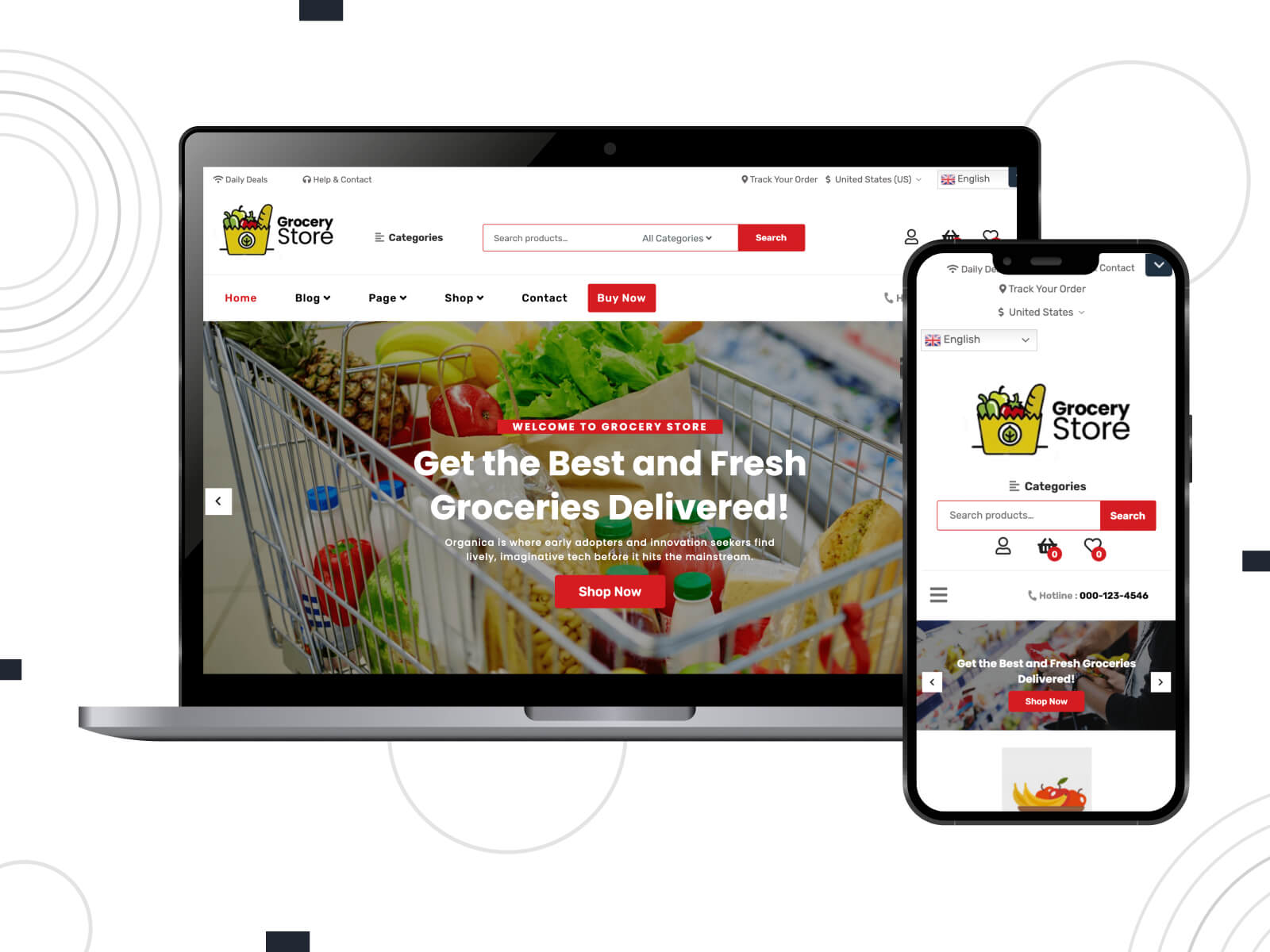 Photo of Food Grocery Store - bright, rich, creative WooCommerce theme for showcasing fresh produce in dark olive green, maroon, and crimson color range