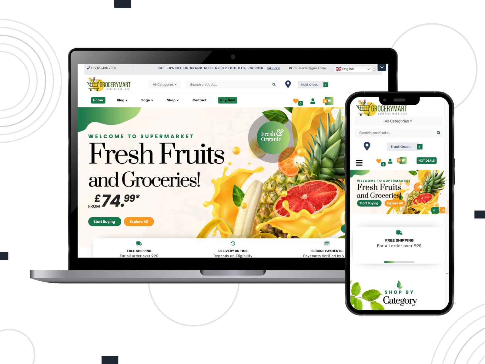 Illustration of Online Grocery Mart - light, inviting, innovative WooCommerce theme for grocery-centric WordPress platforms in dark slate gray, goldenrod, and chocolate color palette