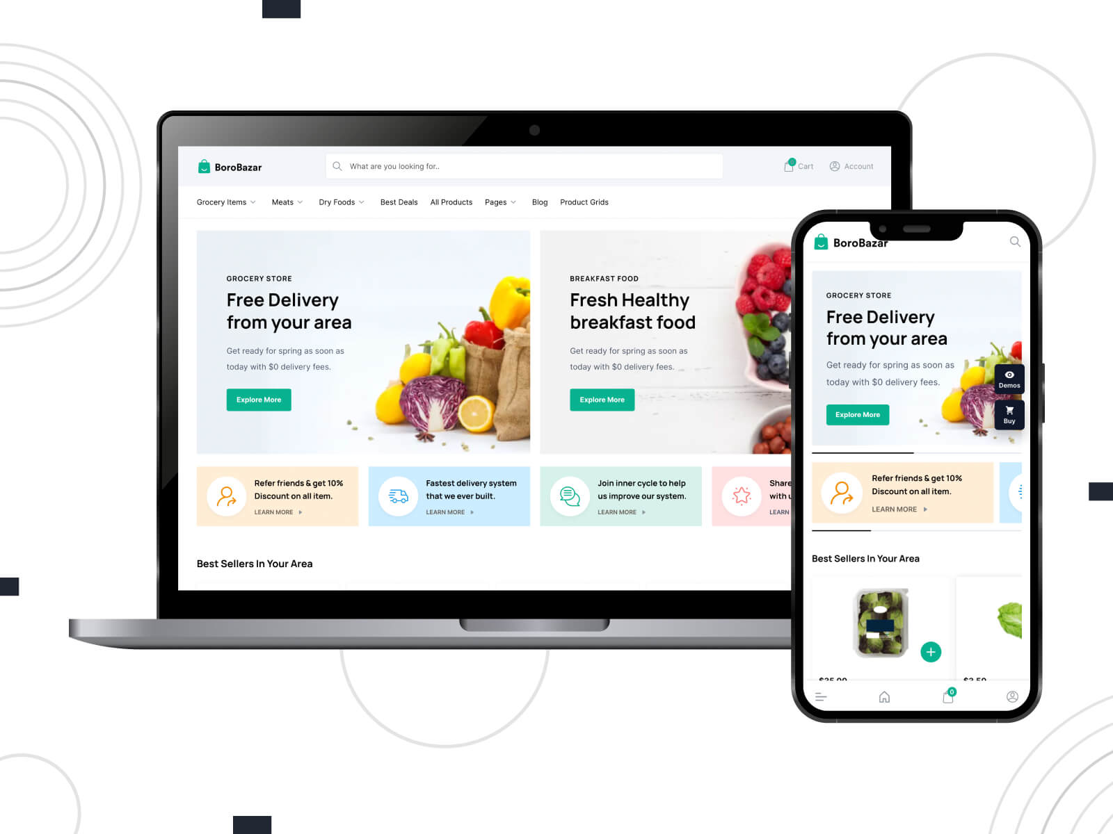 Illustration of BoroBazar - luminous, calm, modern theme with eCommerce support for WordPress grocery sites in sienna, goldenrod, and light sea green color combination