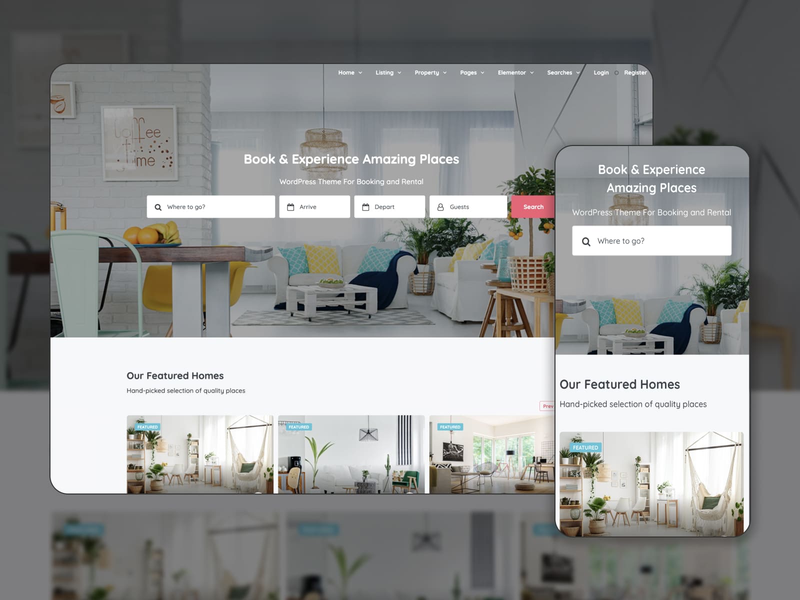 The Homey theme shown with a design clone to Airbnb.