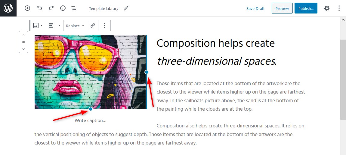 change image size gutenberg wordpress