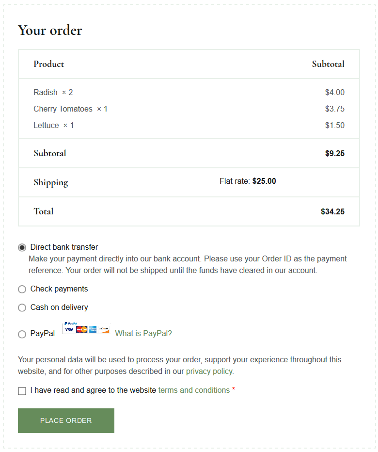grocery store wordpress theme checkout form