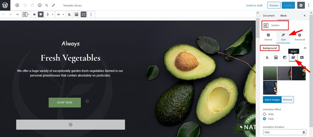 frutta verde frontpage slider grocery store wordpress theme