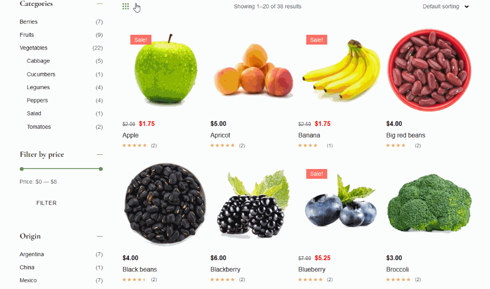 grocery store wordpress theme frutta verde grid list shop toggle