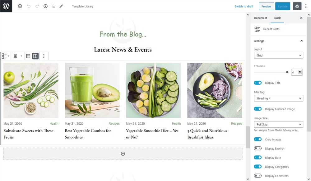 frutta verde wordpress grocery store template latest posts