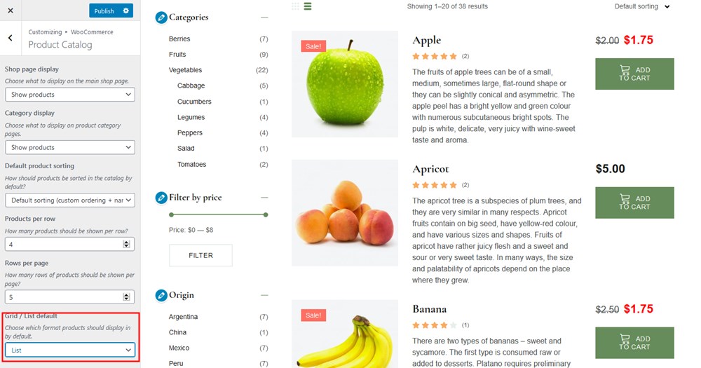 list shop layout frutta Verde grocery store wordpress theme