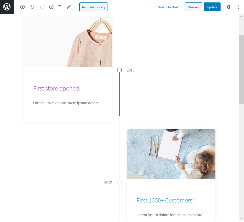 timeline block woocommerce storefront theme