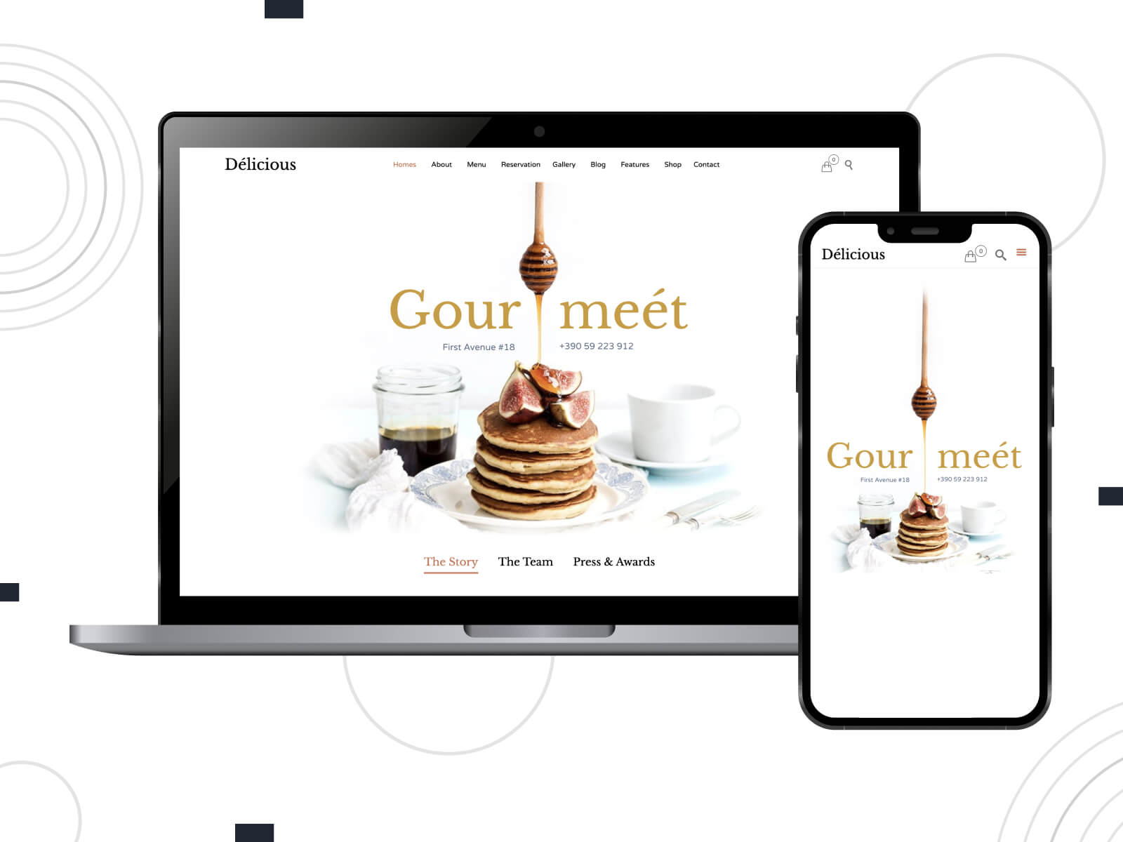 Collage of Cafe - bright, warm, premium features WordPress theme for meal delivery startups in peru, rosy brown, and sienna color gradation.