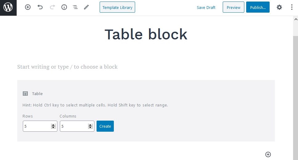 adding table wp block