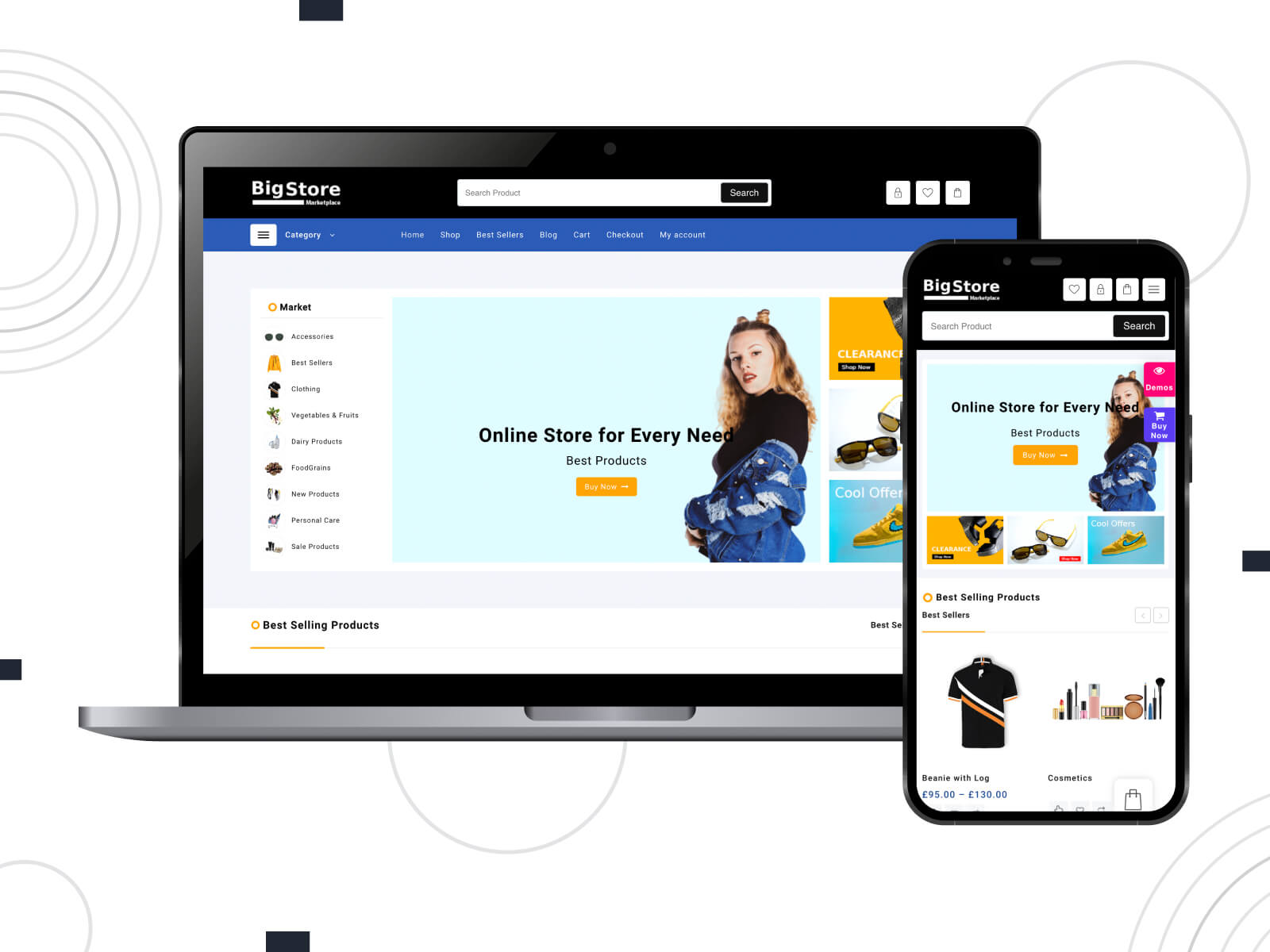 Picture of Big-store - light, cool, offering a wide array of shortcode options, this theme is celebrated for its functionality among multipurpose WordPress themes in steel blue, light cyan, and goldenrod hues.