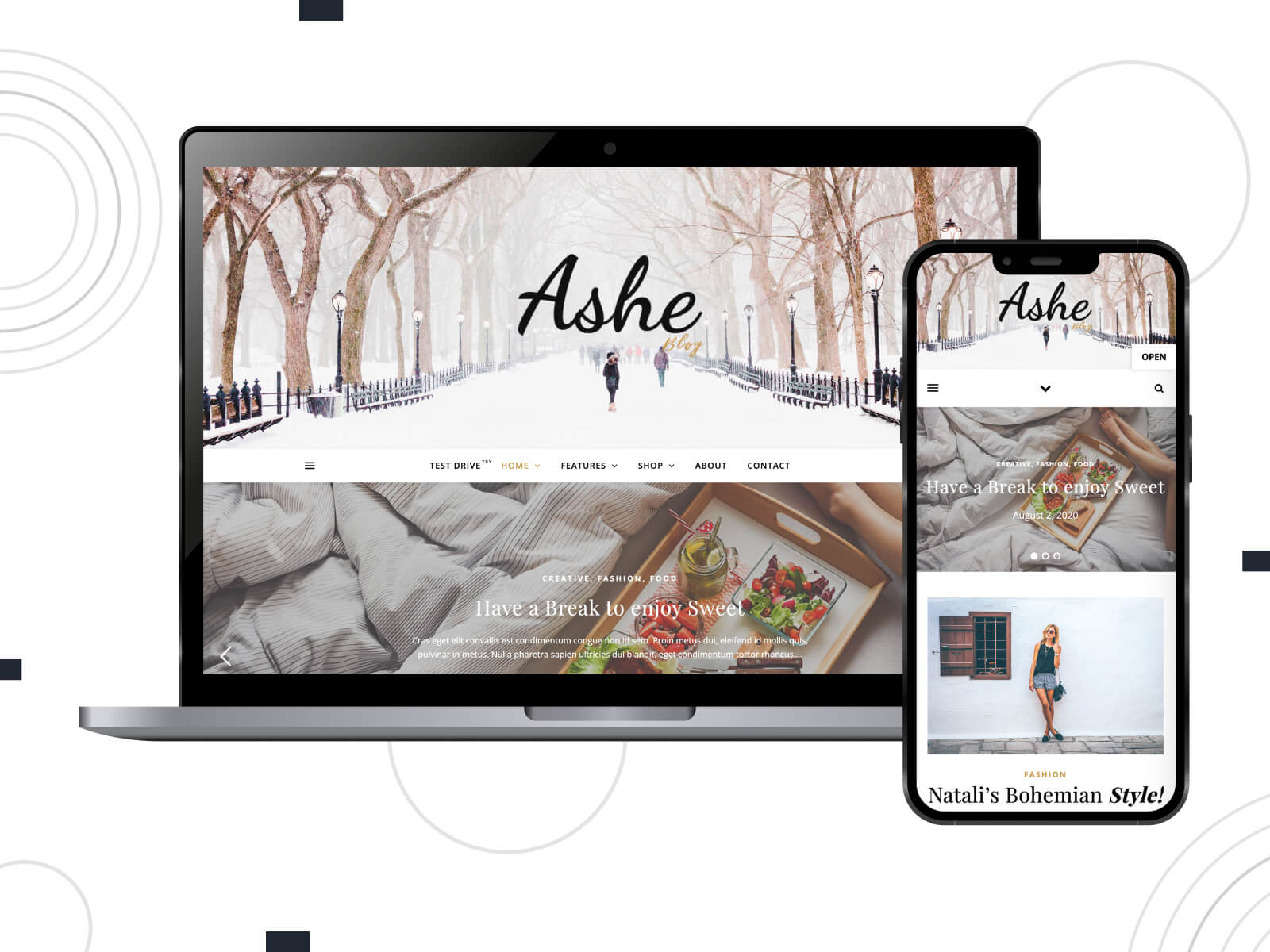 Image of Ashe - light, warm, including extensive header and footer options, this theme offers unparalleled design flexibility among multipurpose WordPress themes in gray, and dim gray color palette.