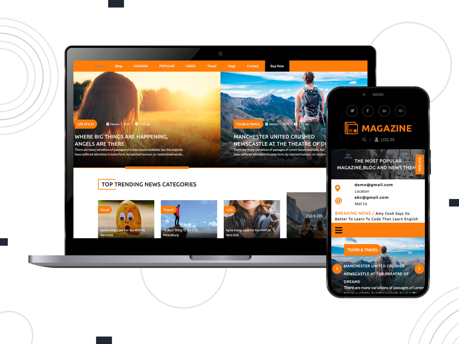 Screenshot of Magazine-pro - luminous, rich, known for its one-page site capabilities, this theme is popular among multipurpose WordPress themes for streamlined websites in wheat, sky blue, and dim gray color scheme.