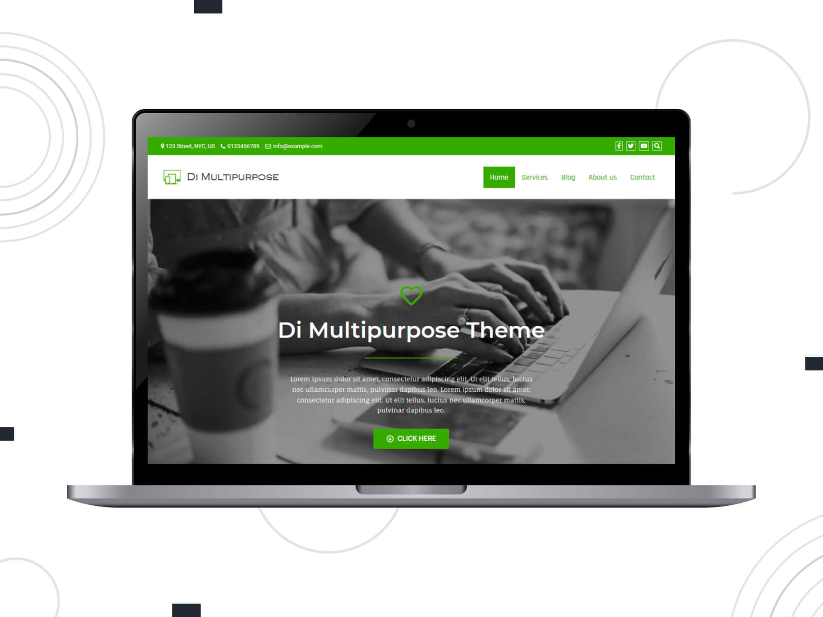 Photo of Di Multipurpose - dark, cool, with dedicated customer support, this theme stands out as a highly supported multipurpose WordPress theme for user satisfaction in yellow green, dark slate gray, and forest green color combination.