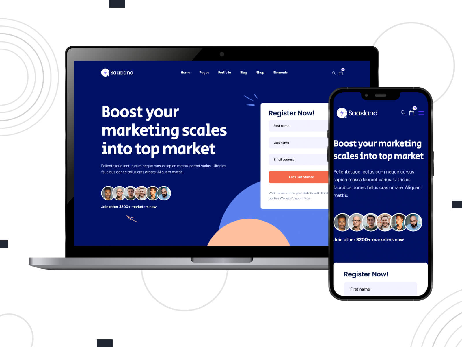 Snapshot of Ssaasland - dim, warm, featuring an extensive icon library, this theme provides visual enhancements among multipurpose WordPress themes in midnight blue, tomato, and corn flowerblue color mix.