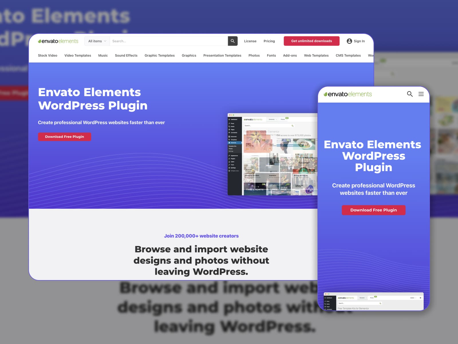 The Envato Elements home page.