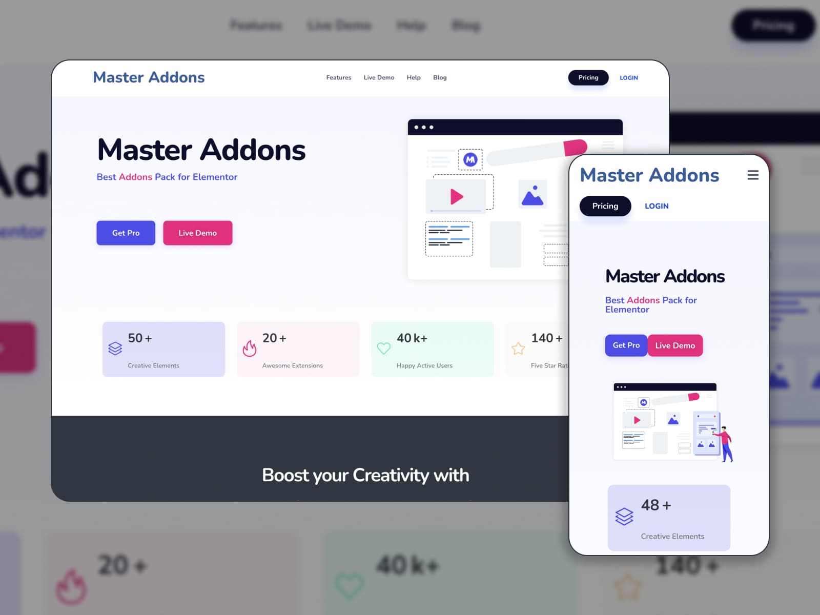 The landing page of the Master Addons extension you can download for free.
