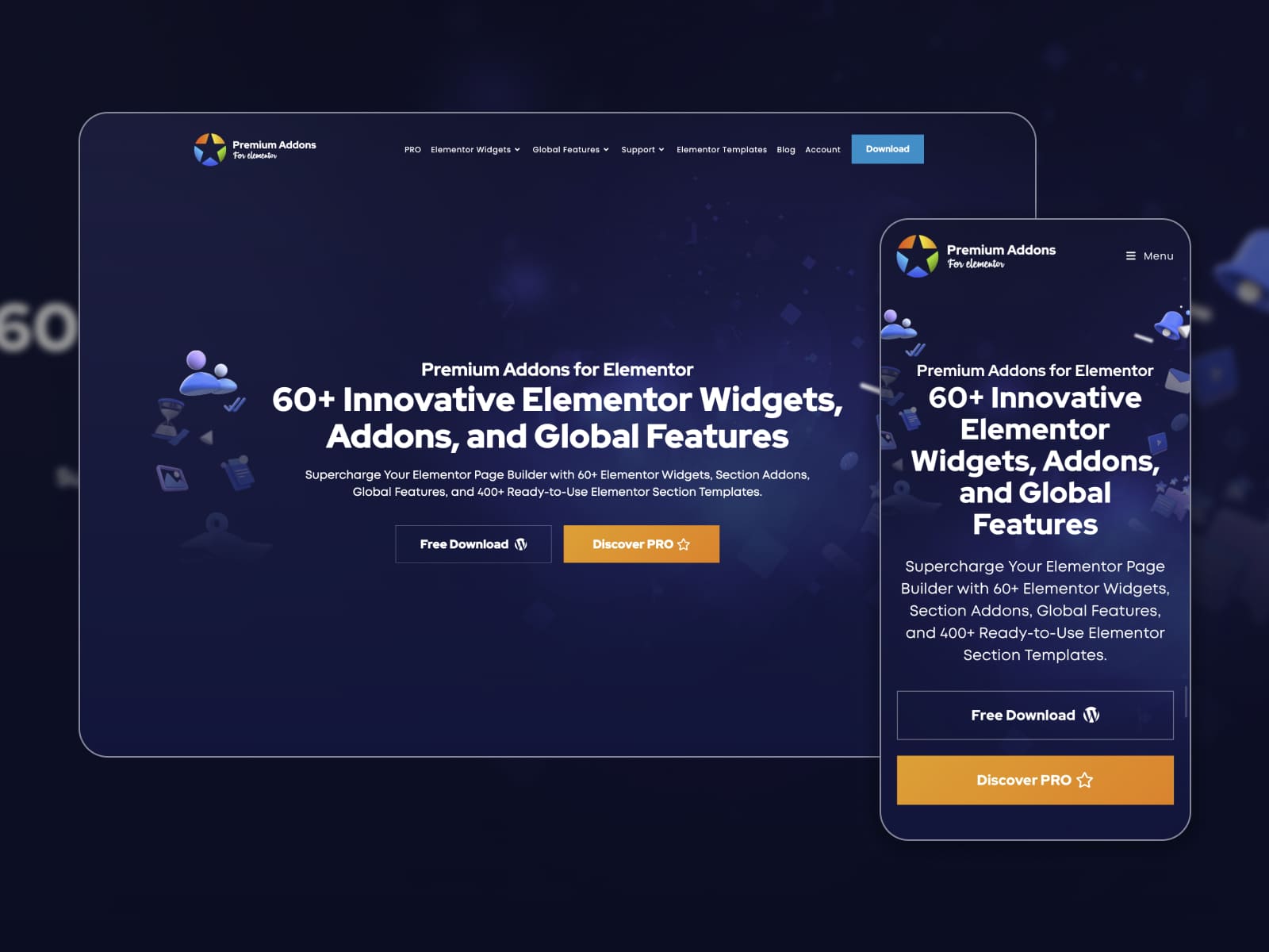 The landing page of the Premium Addons for Elementor.
