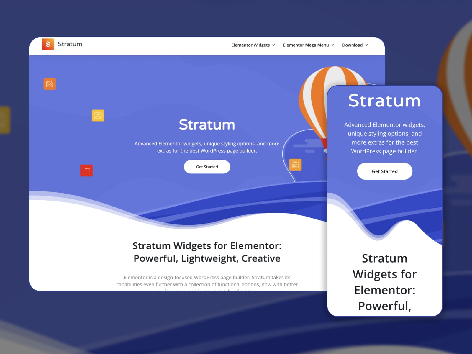 The landing page of the Stratum free widget.