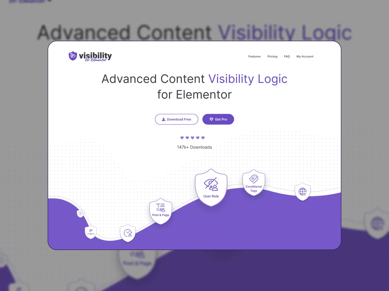 The front page of the premium addon Visibility Logic for Elementor.