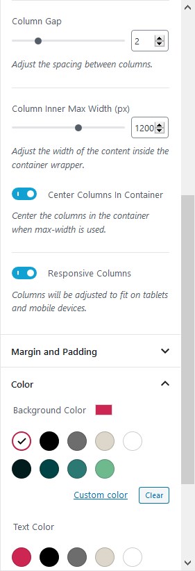 advanced columns blocks settings