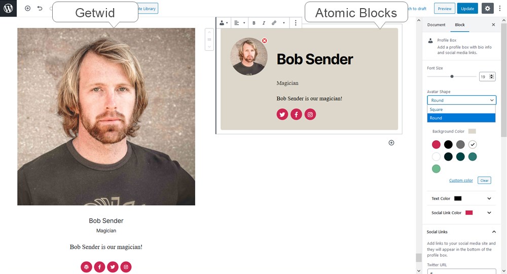 author profile block gutenberg