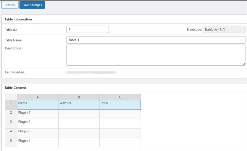 Table content for WordPress tables with three columns and five rows created with the TablePress WordPress plugin.