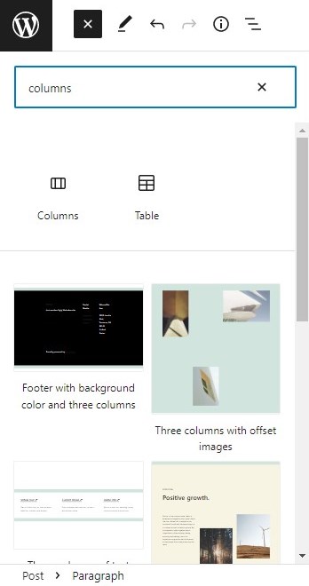 How to create tables in WordPress and Add the Columns WordPress block in the Gutenberg editor.