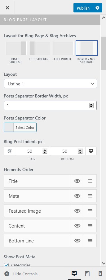 gutenix blog settings