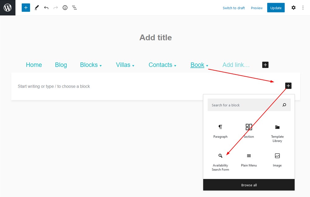 submenu search availability form