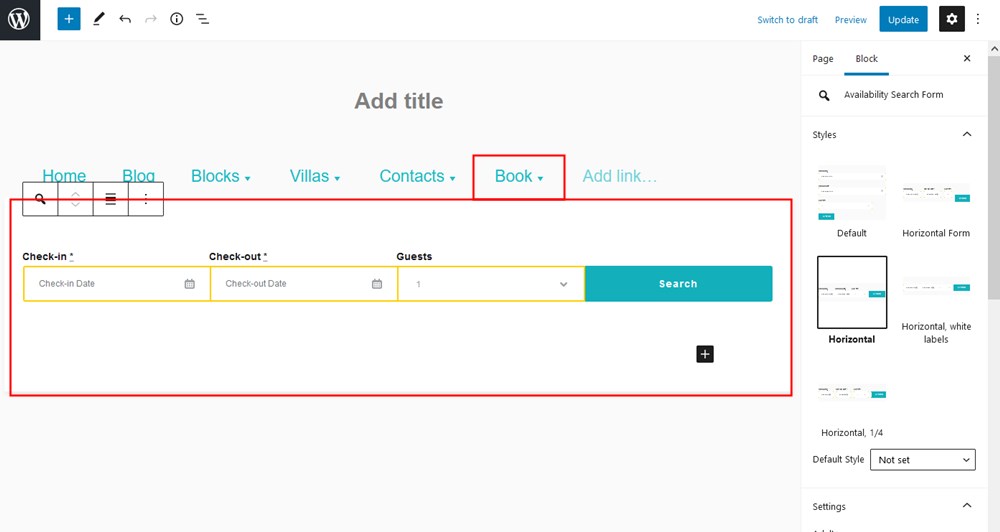 wordpress navigation block plugin booking form