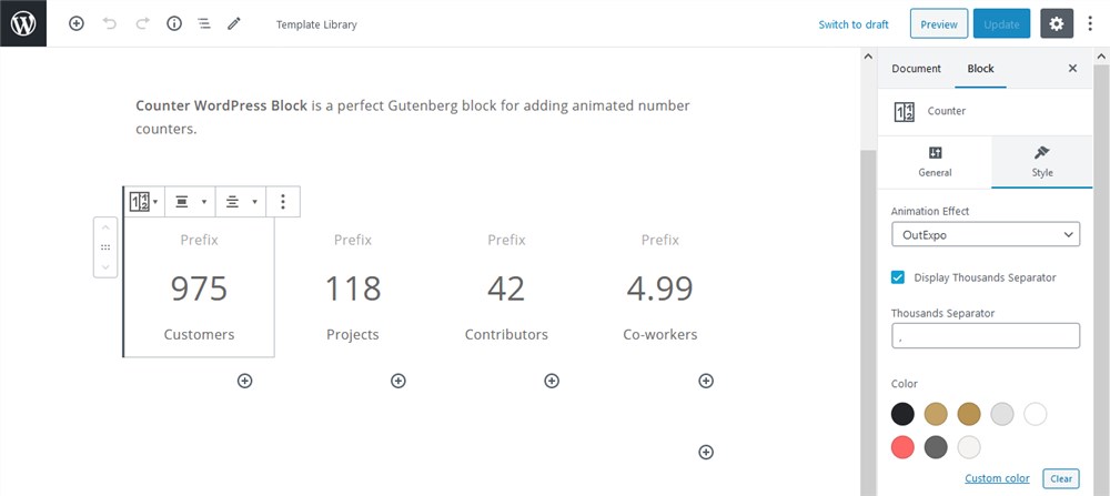 counters widget gutenberg