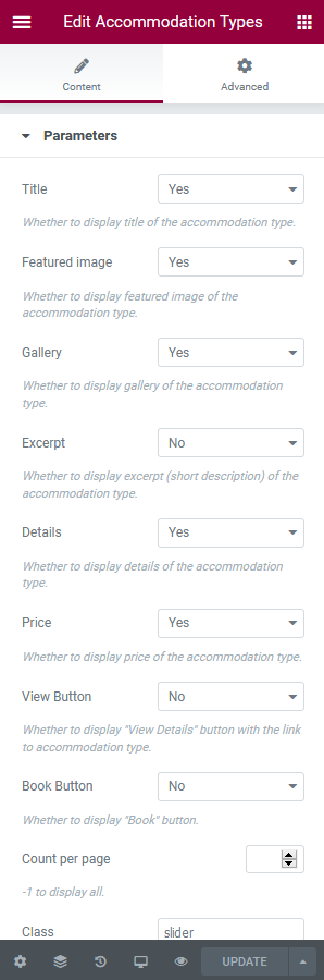 edit accommodation elementor