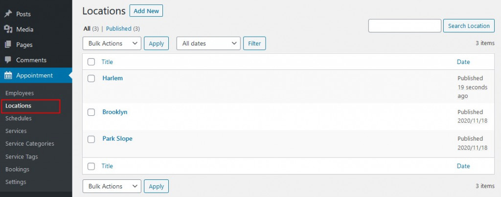 location wp appointment scheduling