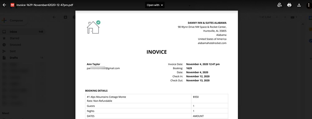 hotel pdf invoice